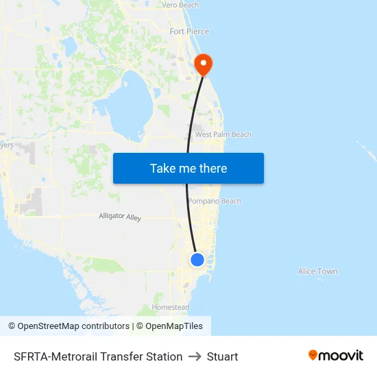 SFRTA-Metrorail Transfer Station to Stuart map