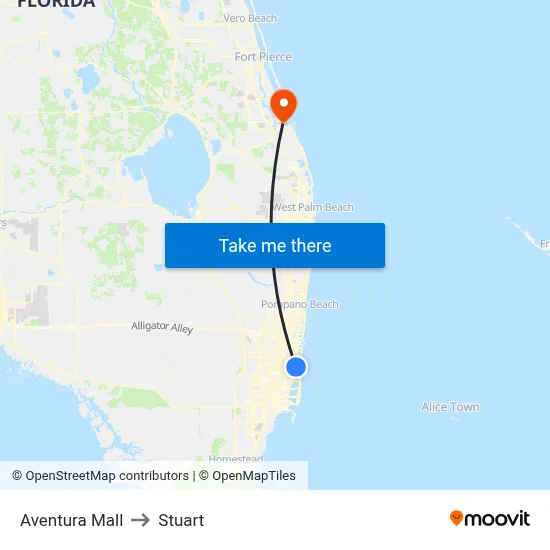 Aventura Mall to Stuart map