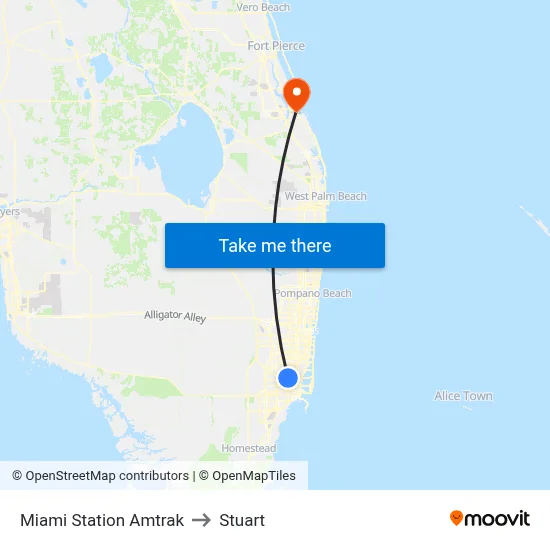 Miami Station Amtrak to Stuart map