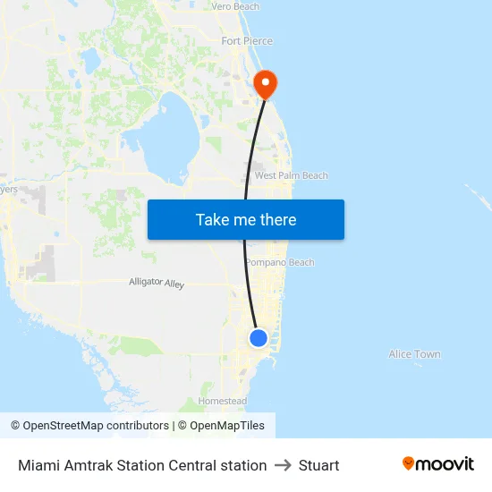 Miami Amtrak Station Central station to Stuart map