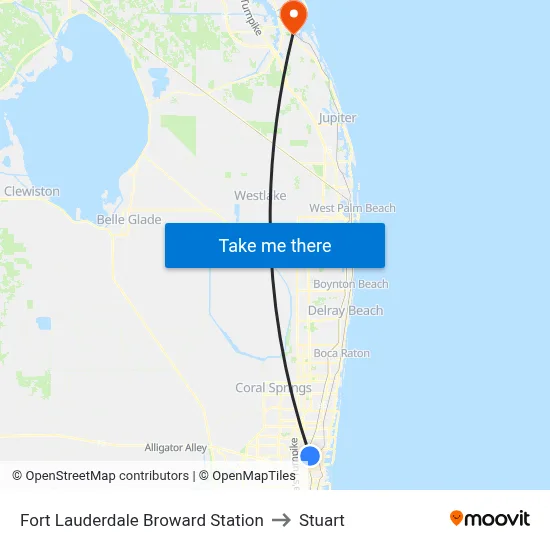 Fort Lauderdale Broward Station to Stuart map