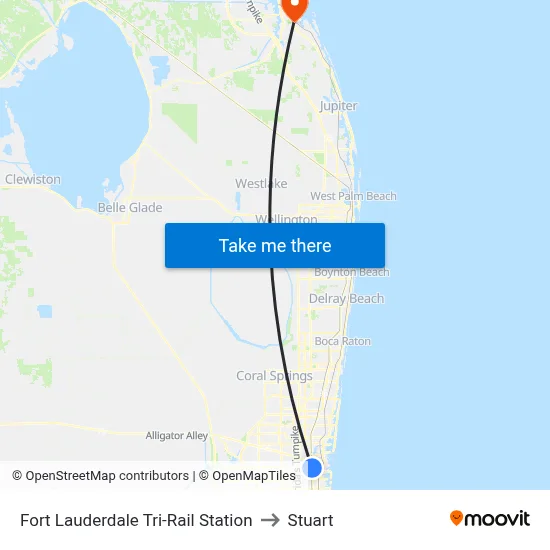 Fort Lauderdale Tri-Rail Station to Stuart map