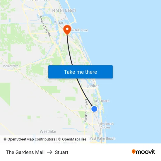 The Gardens Mall to Stuart map