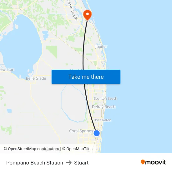 Pompano Beach Station to Stuart map