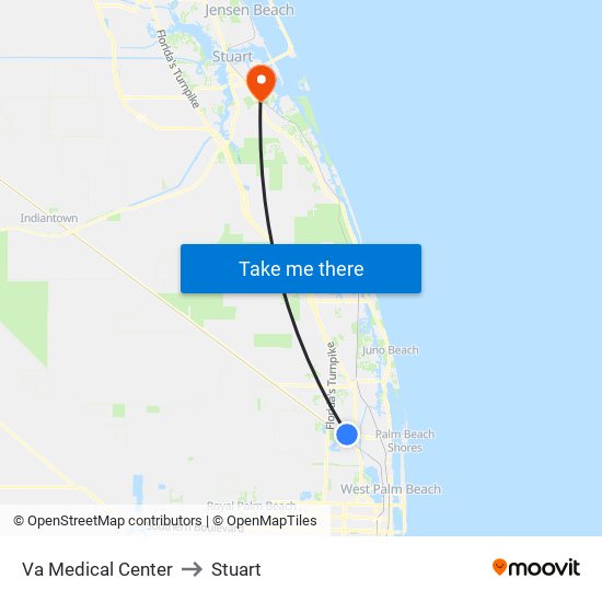 Va Medical Center to Stuart map