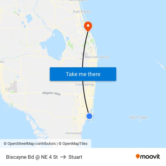 Biscayne Bd @ NE 4 St to Stuart map