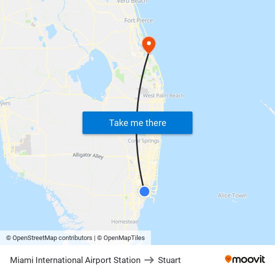 Miami International Airport Station to Stuart map