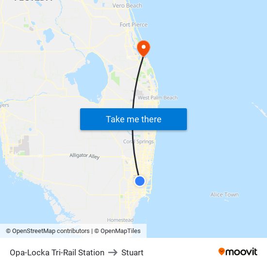 Opa-Locka Tri-Rail Station to Stuart map