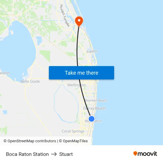 Boca Raton Station to Stuart map