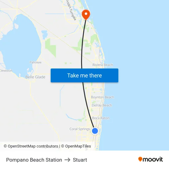 Pompano Beach Station to Stuart map