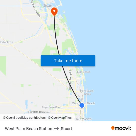 West Palm Beach Station to Stuart map