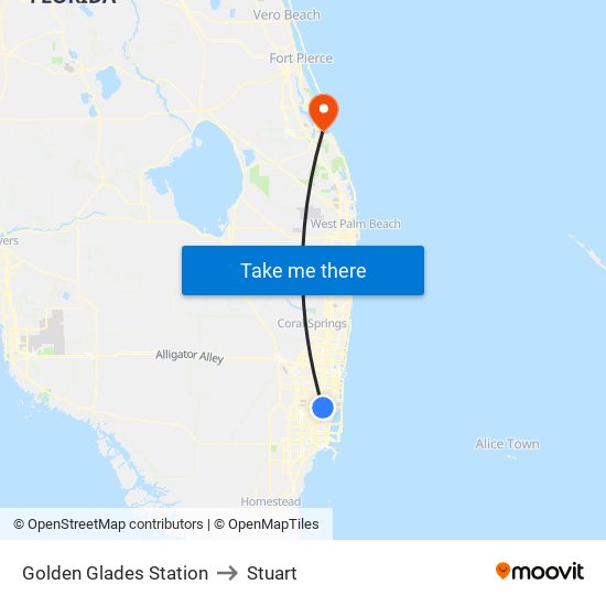 Golden Glades Station to Stuart map