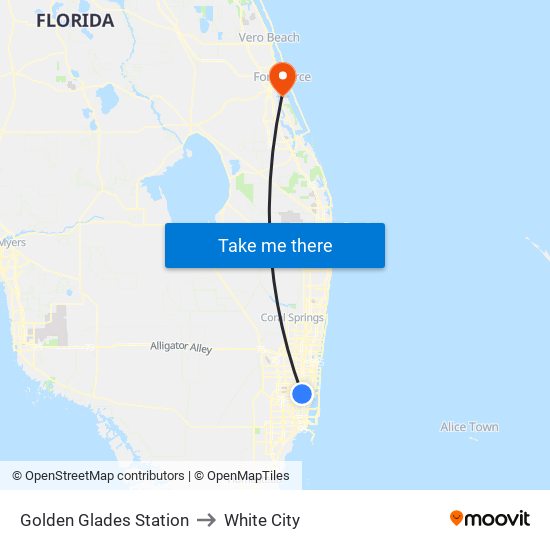 Golden Glades Station to White City map