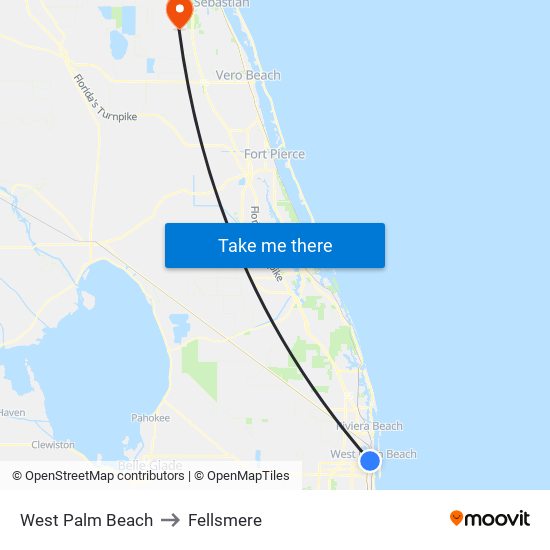 West Palm Beach to Fellsmere map
