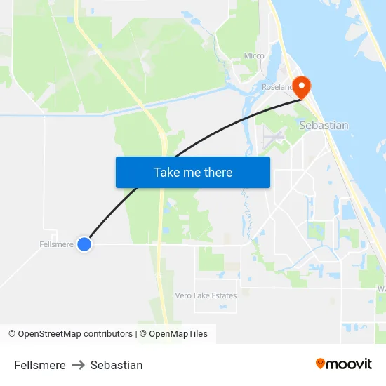 Fellsmere to Sebastian map