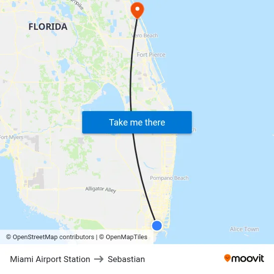 Miami Airport Station to Sebastian map