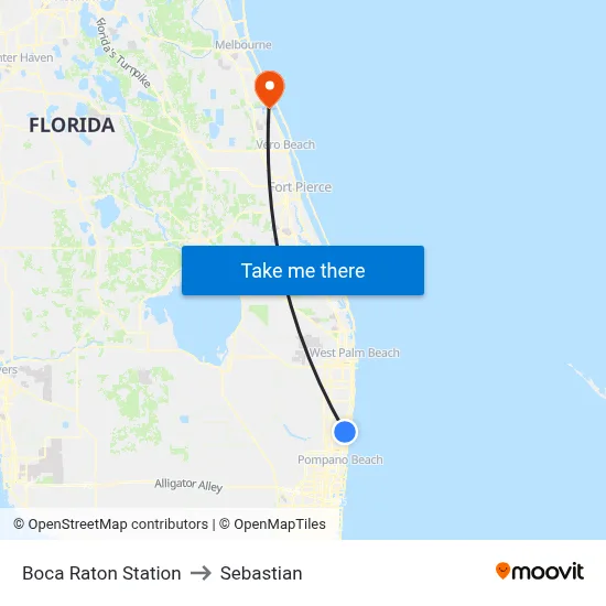 Boca Raton Station to Sebastian map