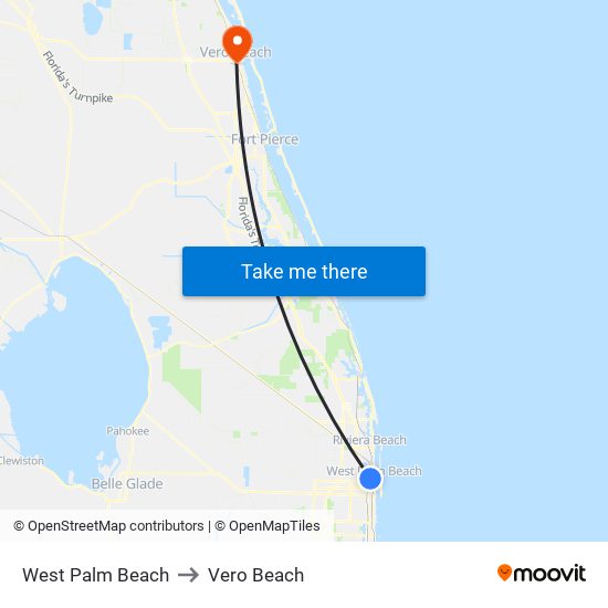 West Palm Beach to Vero Beach map