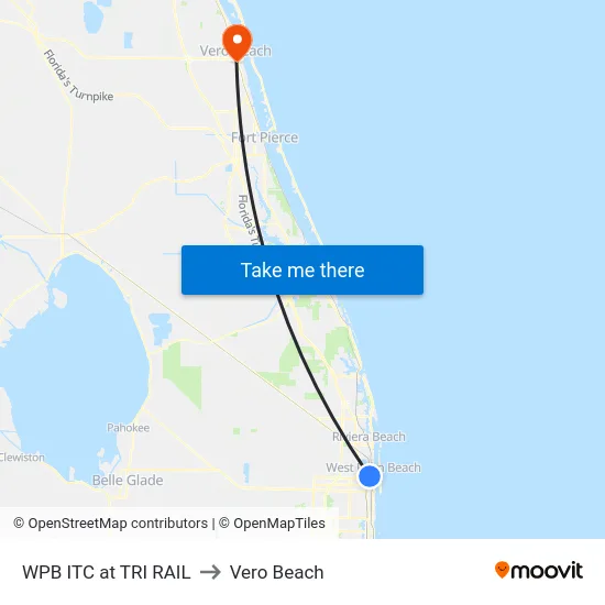 WPB ITC at TRI RAIL to Vero Beach map