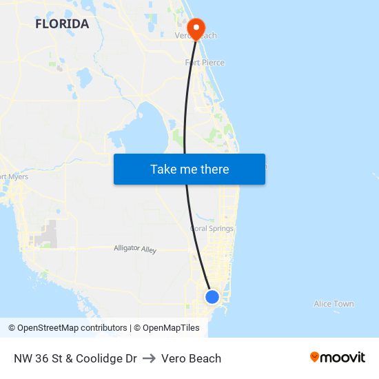 NW 36 St & Coolidge Dr to Vero Beach map
