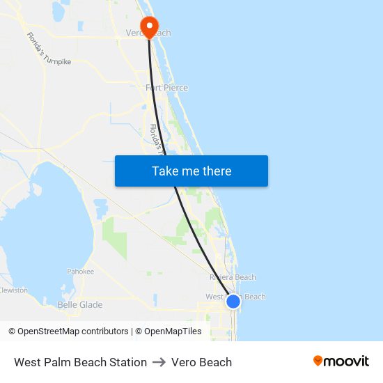 West Palm Beach Station to Vero Beach map