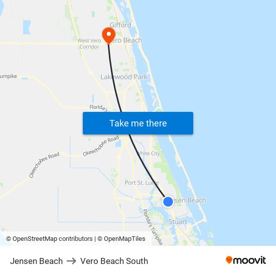 Jensen Beach to Vero Beach South map