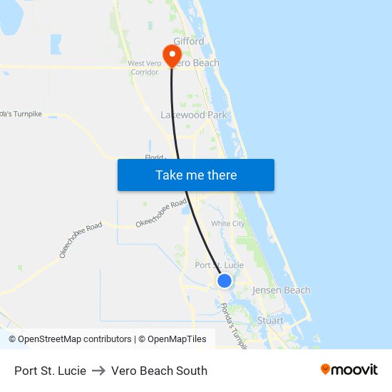 Port St. Lucie to Vero Beach South map