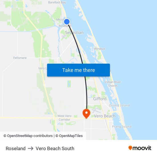 Roseland to Vero Beach South map