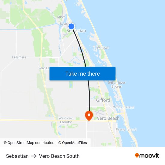 Sebastian to Vero Beach South map