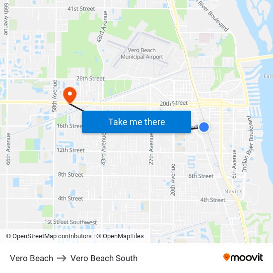Vero Beach to Vero Beach South map