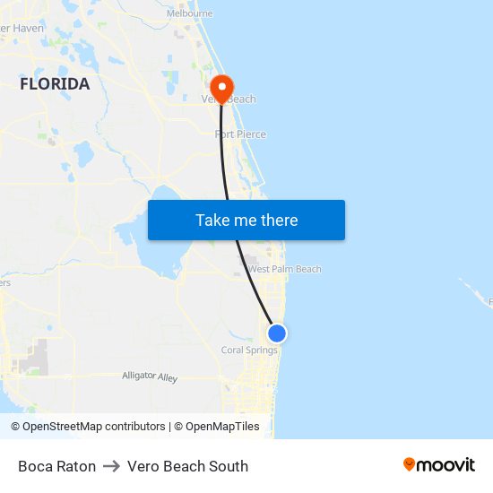 Boca Raton to Vero Beach South map