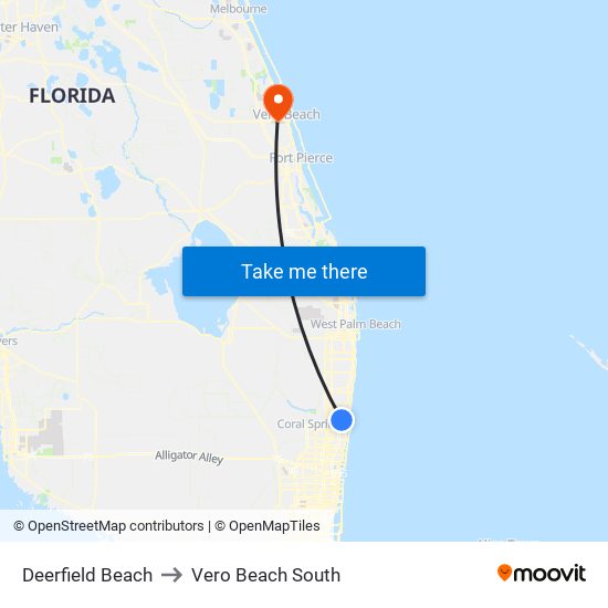 Deerfield Beach to Vero Beach South map