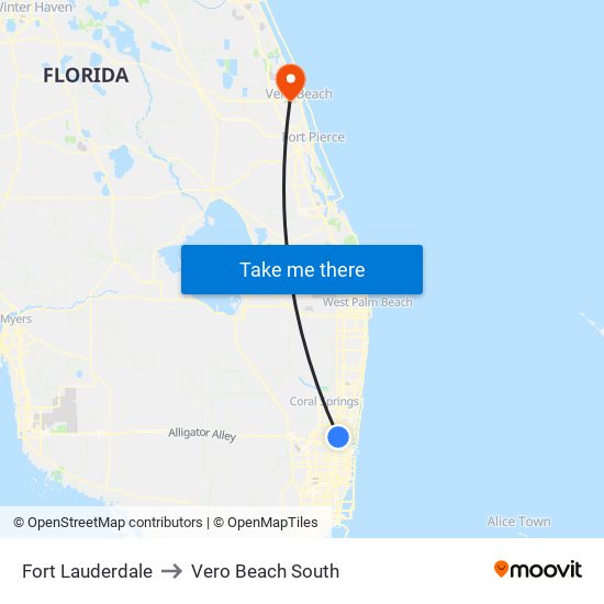 Fort Lauderdale to Vero Beach South map