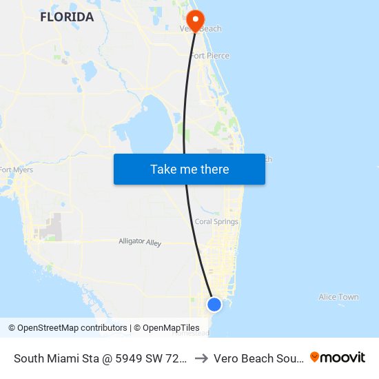 South Miami Sta @ 5949 SW 72 St to Vero Beach South map