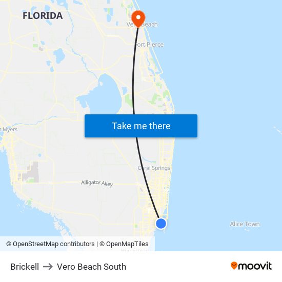 Brickell to Vero Beach South map