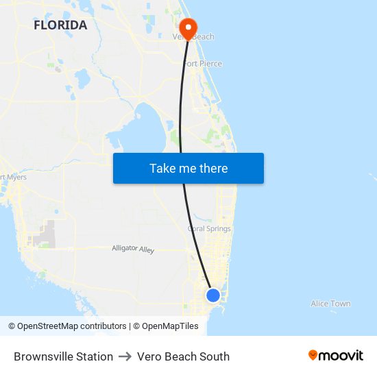 Brownsville Station to Vero Beach South map