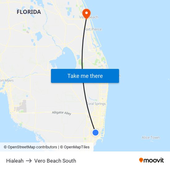 Hialeah to Vero Beach South map