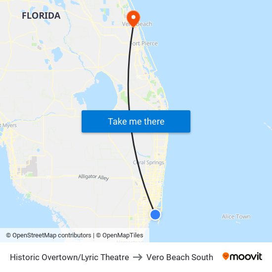 Historic Overtown/Lyric Theatre to Vero Beach South map