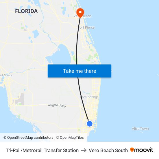 Tri-Rail/Metrorail Transfer Station to Vero Beach South map