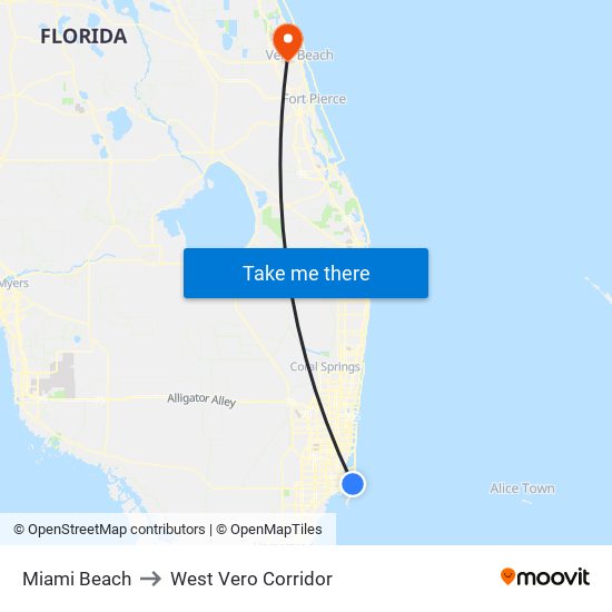 Miami Beach to West Vero Corridor map