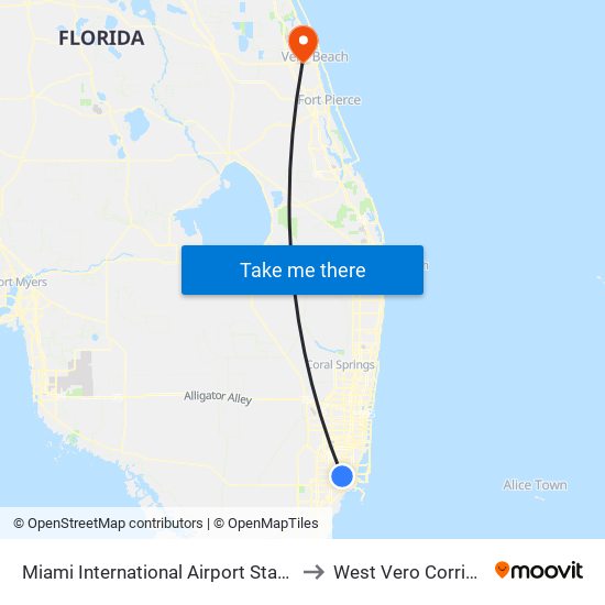 Miami International Airport Station to West Vero Corridor map