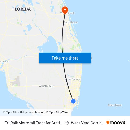 Tri-Rail/Metrorail Transfer Station to West Vero Corridor map