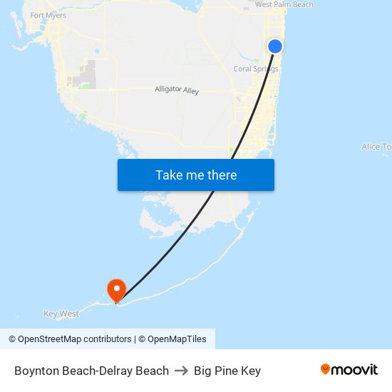 Boynton Beach-Delray Beach to Big Pine Key map