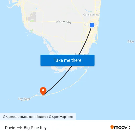 Davie to Big Pine Key map