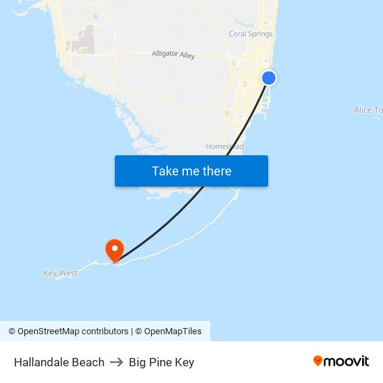 Hallandale Beach to Big Pine Key map