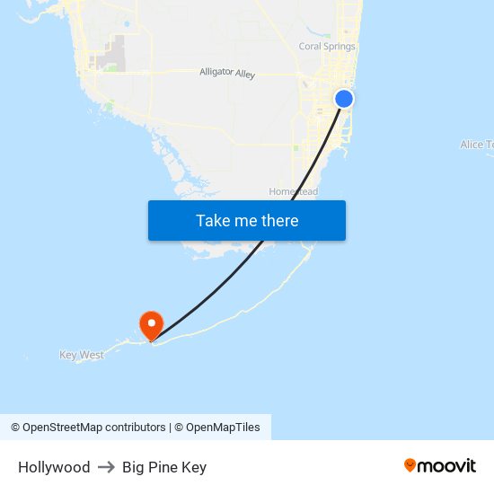 Hollywood to Big Pine Key map