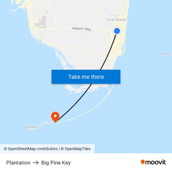 Plantation to Big Pine Key map