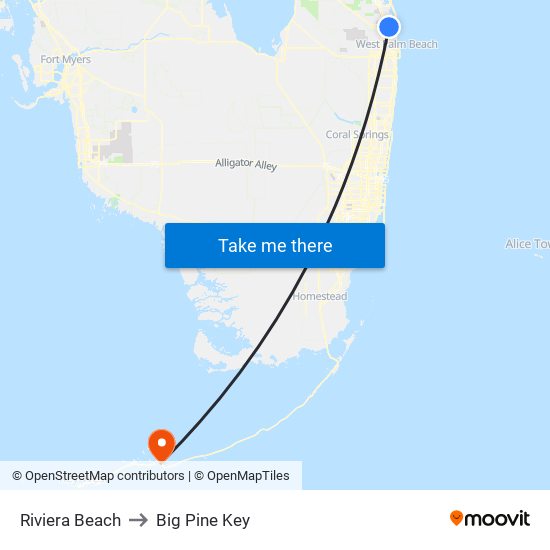 Riviera Beach to Big Pine Key map