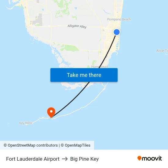 Fort Lauderdale Airport to Big Pine Key map