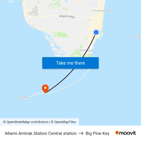 Miami Amtrak Station Central station to Big Pine Key map